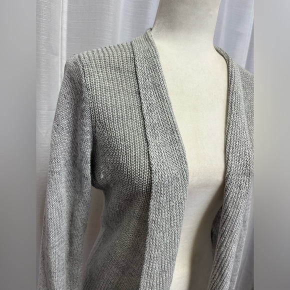 Eileen Fisher Cardigan Sweater Light Gray Open Front Two Texture Knit | size PS - Picture 3 of 6